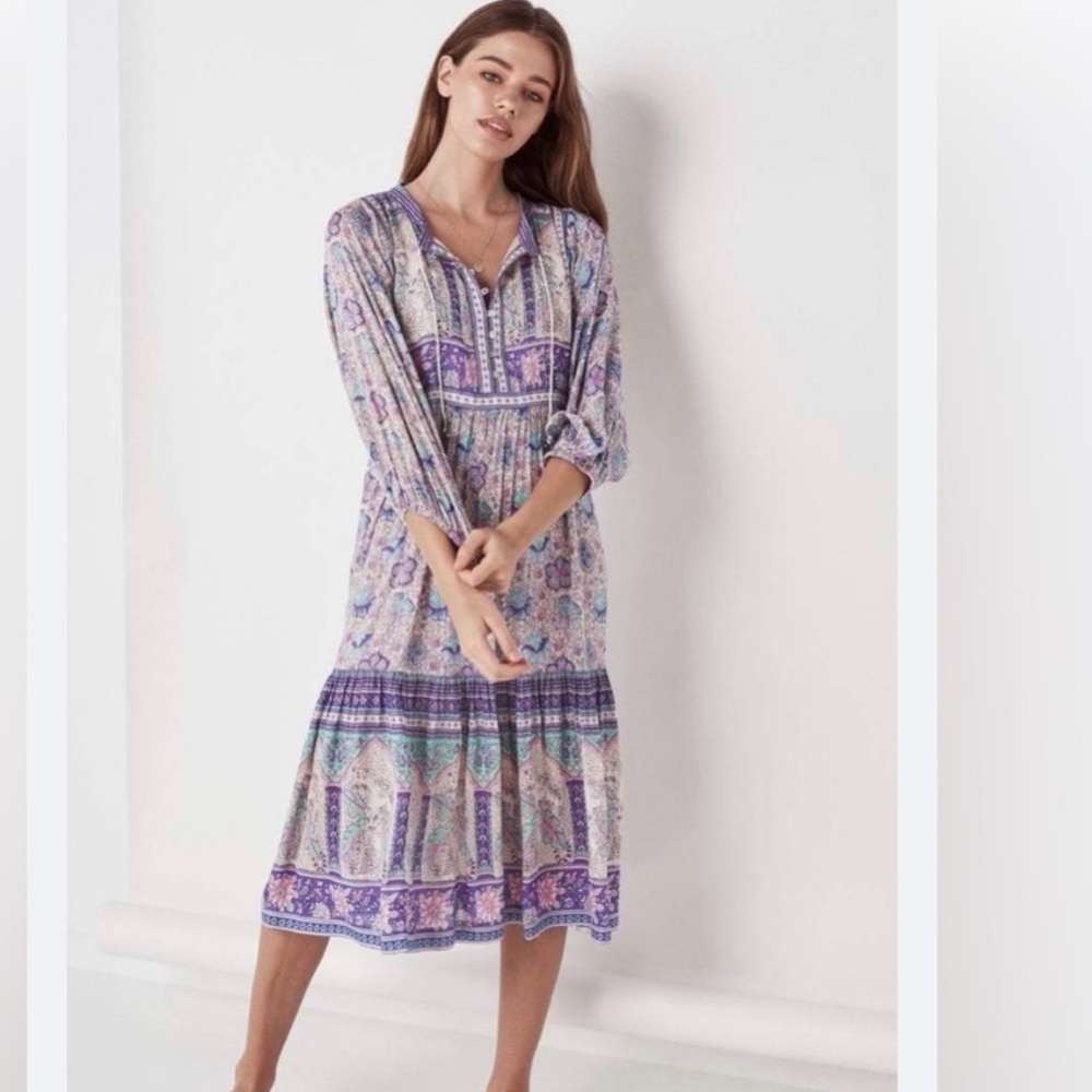 Spell Long Sleeve Boho Dress in Purple and Blue